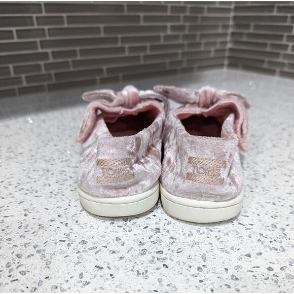 TOMS faded Pink rose Bow velvet Velour Alpargata Classic Slip on Girls Size 11 - Picture 8 of 11